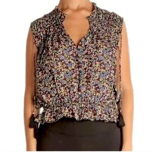 Derek Lam 10 Crosby 100% Silk Multi-Color Ditzy Floral Sleeveless Top Tassles 10